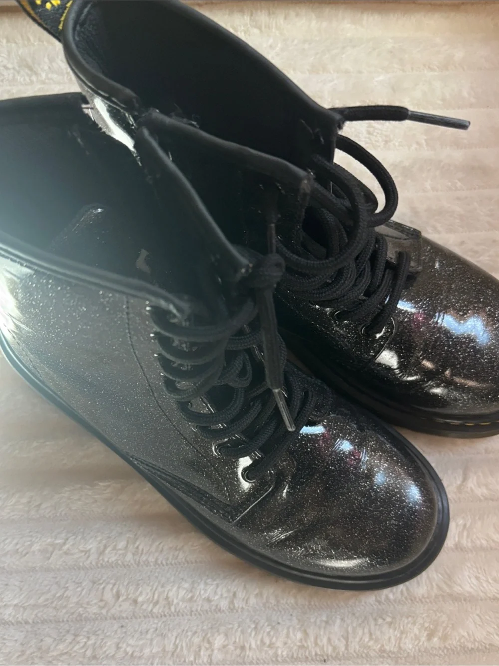 Dr. Martens Black Sparkle Lace-Up Kids Boots
